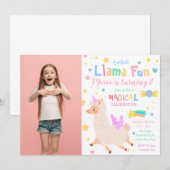 Llamacorn Photo magique Anniversaire Invitation (Devant / Derrière)