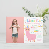 Llamacorn Photo rose Llama Invitation Anniversaire (Debout devant)
