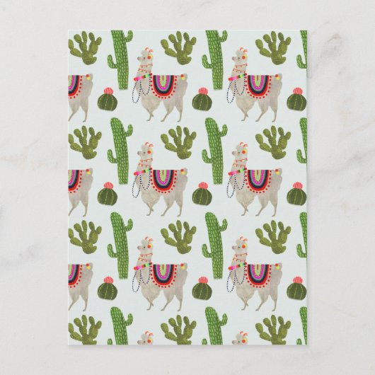 Llamarama Collectie | Cactus & Llama Pattern Briefkaart (Voorkant)