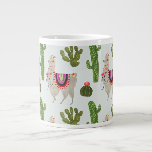 Llamarama Collectie | Cactus & Llama Pattern Extra Grote Beker (Voorkant)