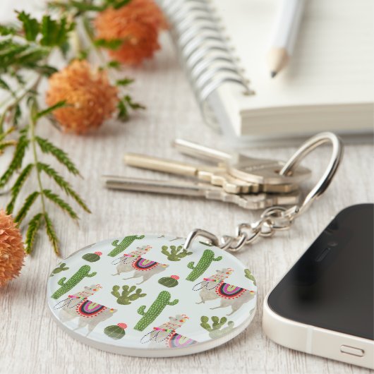 Llamarama Collectie | Cactus & Llama Pattern Sleutelhanger (Voorkant Rechts)