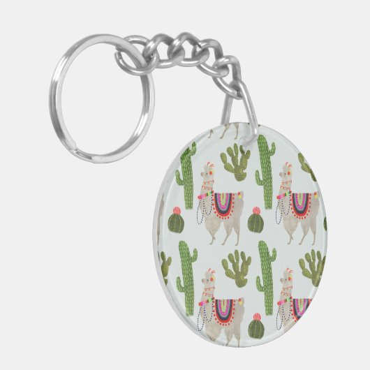Llamarama Collectie | Cactus & Llama Pattern Sleutelhanger (Voorkant Links)