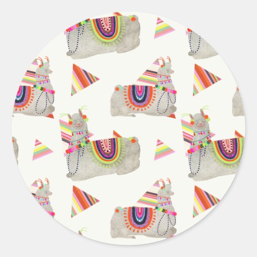 Llamarama Collectie Pattern II Ronde Sticker (Voorkant)