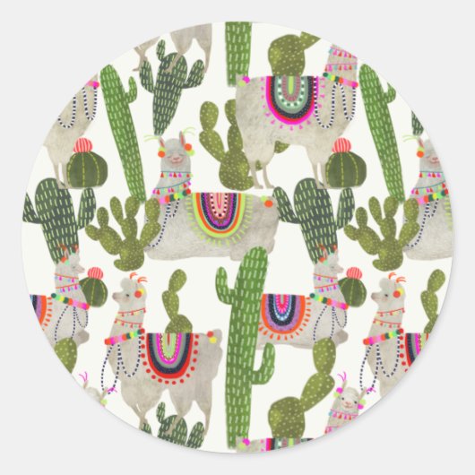 Llamarama Collectie Pattern Ronde Sticker (Voorkant)