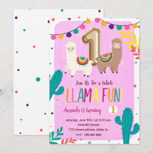 Llamas 1st Birthday Invitation Kaart