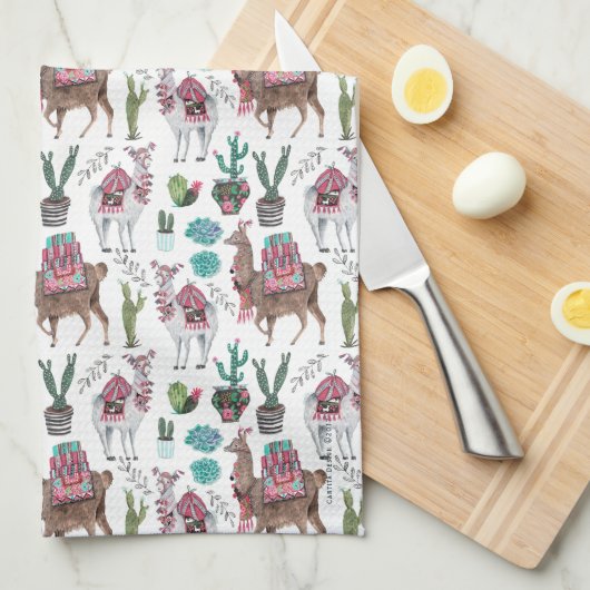 Llamas cactus Motif | Serviette de cuisine (Quart Plié)