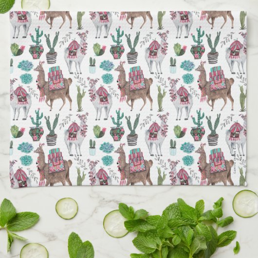 Llamas cactus Pattern | Keukenhanddoek (Gevouwen)