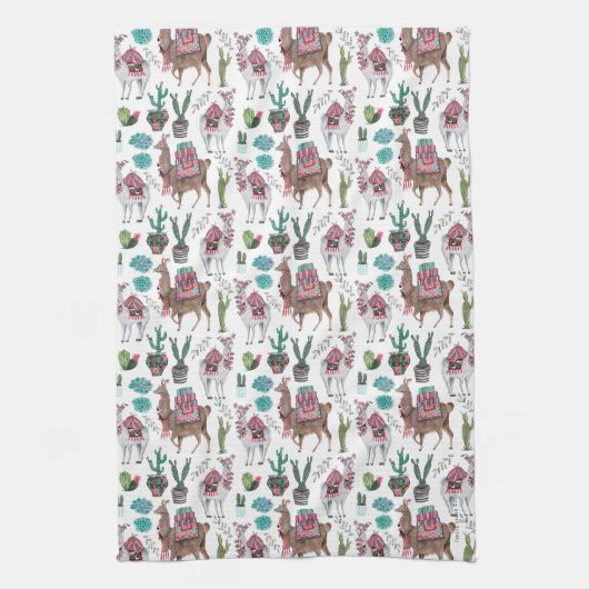 Llamas cactus Pattern | Keukenhanddoek (Verticaal)
