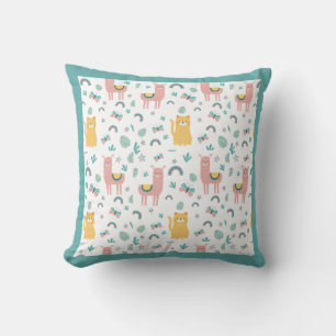 Llamas Cats Alapaca Green Animals Boho Kussen
