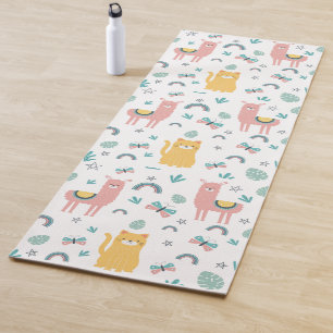Llamas Cats Alapaca Green Animals Boho Yogamat