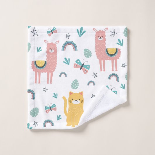 Llamas Chats Alapaca Pink Trim Animaux Boho (Gant de toilette)