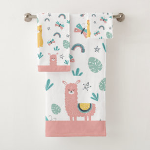 Llamas Chats Alapaca Pink Trim Animaux Boho Girly