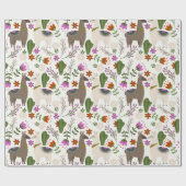 Llamas en Cactus on White Cadeaupapier (Vlak)