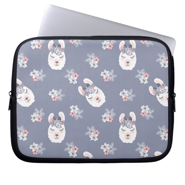 Llamas & Flowers Patroon Laptop Sleeve (Voorkant)