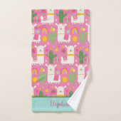 Llamas Monogrammes Arc-en-Ciel Cactus Vert Rose Fé (Serviette à main)