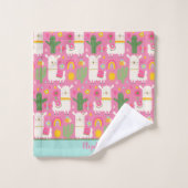 Llamas Monogrammes Arc-en-Ciel Cactus Vert Rose Fé (Gant de toilette)
