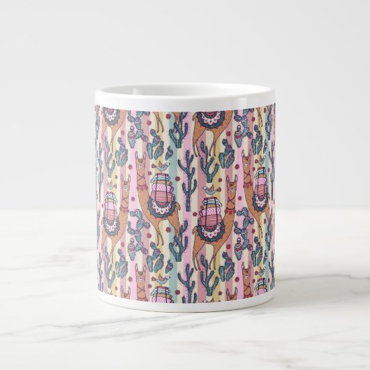 Llamas on Stripes Pattern Extra Grote Beker (Voorkant)