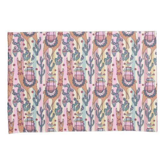 Llamas on Stripes Pattern Kussensloop (Voorkant-Rechts)