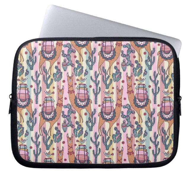 Llamas on Stripes Pattern Laptop Sleeve (Voorkant)