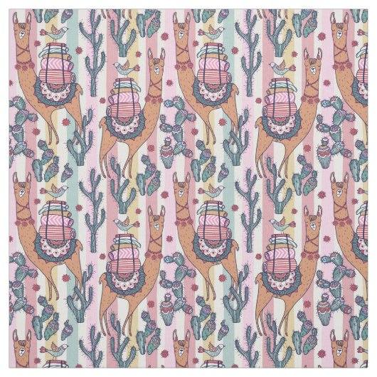 Llamas on Stripes Pattern Stof (Swatch)