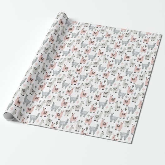 Llamas Pattern glimlachen Cadeaupapier (Uitgerold)