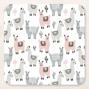 Llamas Pattern glimlachen Vierkante Kartonnen Onderzetter