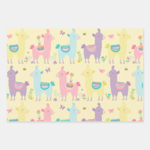 Llama's Roze, Geel Paars Schattig Schattig Inpakpapier Vel