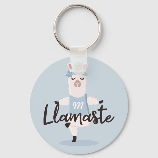 Llamaste Cute Blue Llama Yoga Character Monogram Sleutelhanger (Voorkant)