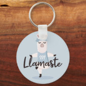 Llamaste Cute Blue Llama Yoga Character Monogram Sleutelhanger (Voorkant)