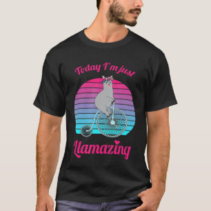 Llamazing Retro Fietsen Mooie Lama Eenvoudige Hal T-shirt