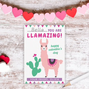 Llamazing Roze Lama Meisjes Klaslokaal Valentijnsk Kaart