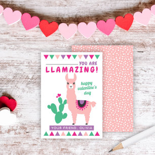 Llamazing Roze Lama Meisjes Klaslokaal Valentijnsk Visitekaartje