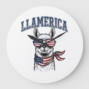 Llamerica Patriottische Lama Vintage Gravure T-Shi Grote Klok
