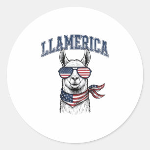 Llamerica Patriottische Lama Vintage Gravure T-Shi Ronde Sticker