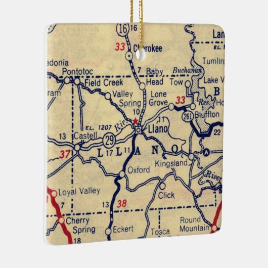 Llano TX 1945 Map Keramisch Ornament (Rechts)