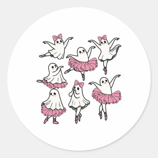 Llet Ghost Dancer Schattige Boo Dancing Halloween Ronde Sticker (Voorkant)