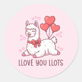 Llove You Llots - Kawaii Llama Valentine Ronde Sticker