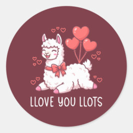 Llove You Llots - Kawaii Llama Valentine Ronde Sticker