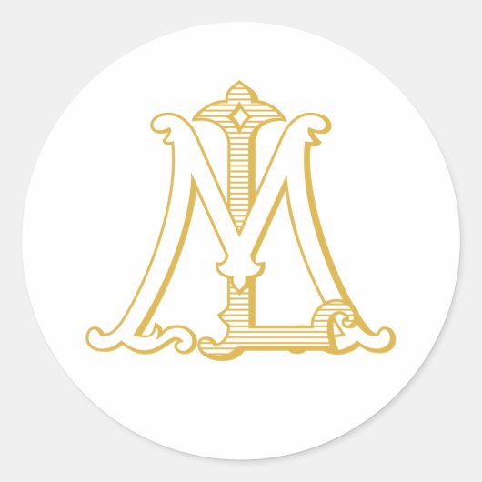 LM of ML Monogram  antiek sticker in goud (Voorkant)