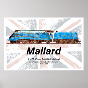 LNER Class A4 Mallard locomotiefprofiel met vlag Poster
