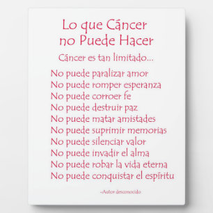 Lo que Cancer no Puede Hacer Poem Plaque Fotoplaat