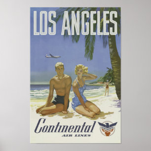 Loa Angeles USA Aviation Airline Vintage Travel Poster
