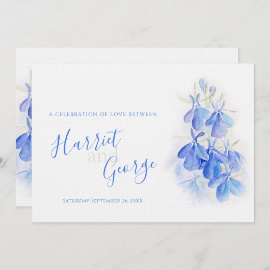 Lobelia invitation à mariage floral bleu (Devant / Derrière)