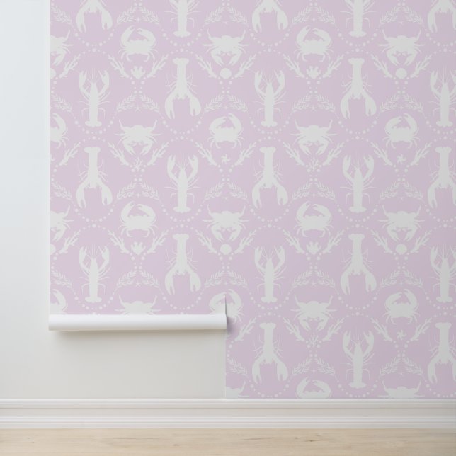 Lobster and Crab Light Pink and White Behang (Applicatie)