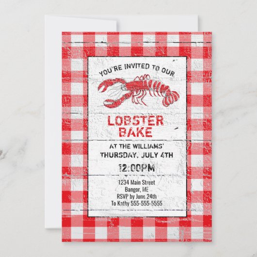 Lobster Bake Rustic Red Buffalo Plaid Invitation (Devant)