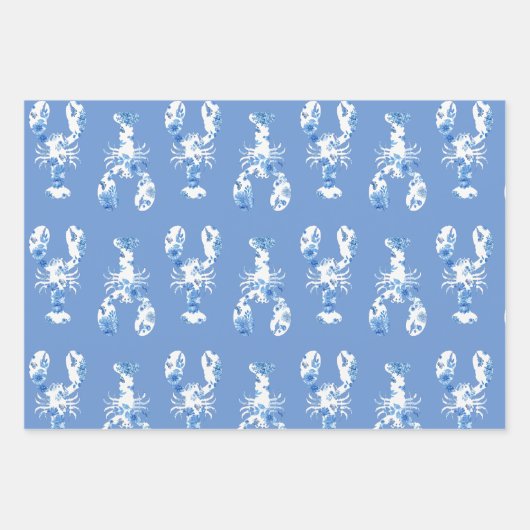 Lobster Blauw en Wit Wrapping Sheets Inpakpapier Vel (Voorkant)