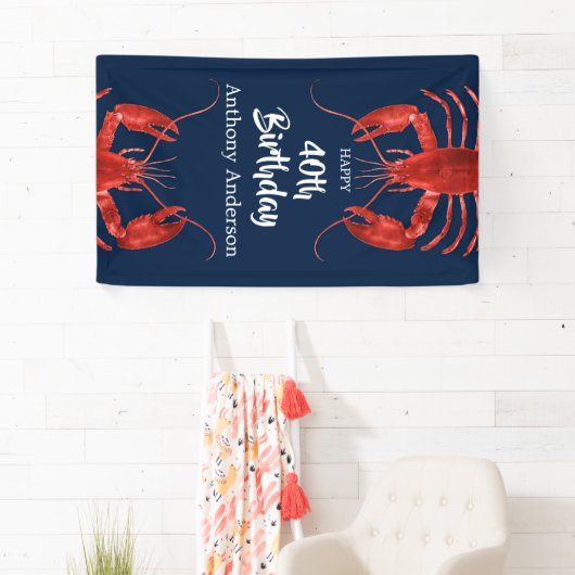 Lobster Boil Dark Blue Fun Birthday Party Custom B Spandoek (Insitu)