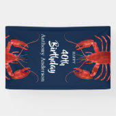 Lobster Boil Dark Blue Fun Birthday Party Custom B Spandoek (Horizontaal)