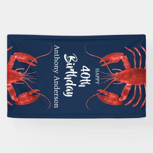 Lobster Boil Dark Blue Fun Birthday Party Custom B Spandoek (Horizontaal)