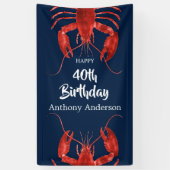 Lobster Boil Dark Blue Fun Birthday Party Custom B Spandoek (Verticaal)